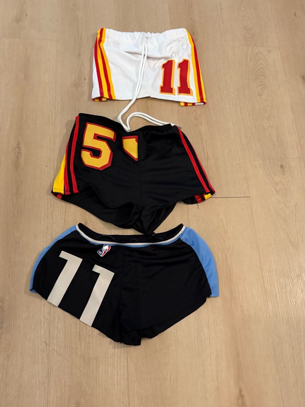 NBA Women's Athletic Shorts — Black, White & Black with Numbered Details